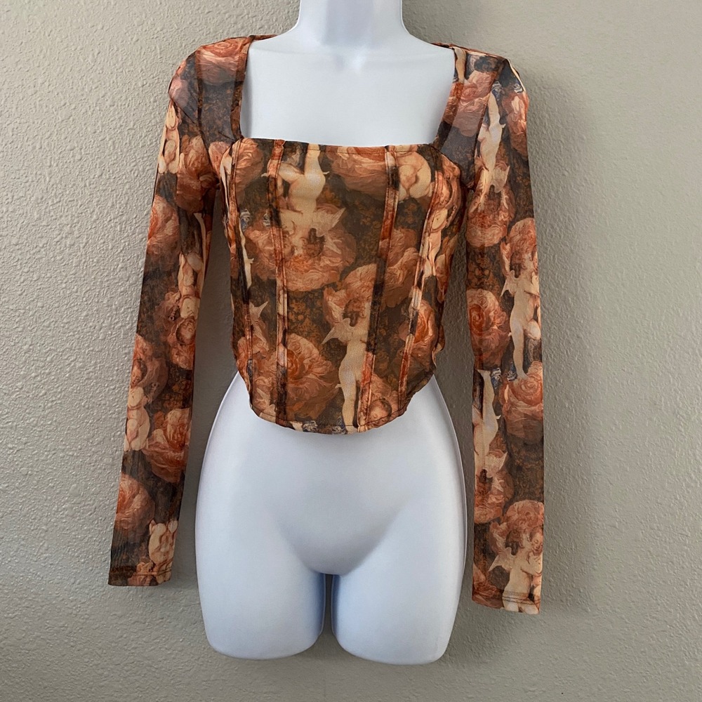 Jolie & Joy Cerub Mesh Top Small Festival Artsy Wearable Art Bohemian Angelcore